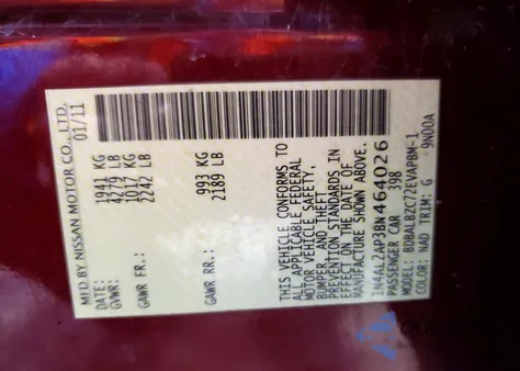 2011 Nissan Altima Base z USA, uszkodzony, nr VIN 1N4AL2AP3BN464026